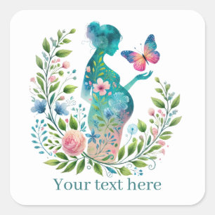 Cute pregnant woman Mummy add text  Square Sticker