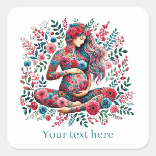 Cute pregnant woman Mummy add text  Square Sticker