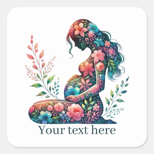 Cute pregnant woman Mummy add text  Square Sticker (Front)