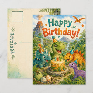 Cute Prehistoric Adventure Dinosaur Birthday Postcard