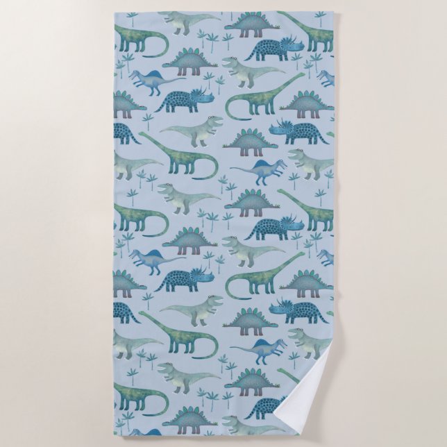 Cute Prehistoric Blue Dinosaur Pattern Beach Towel (Front)