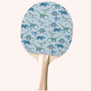Cute Prehistoric Blue Dinosaur Pattern Ping Pong Paddle
