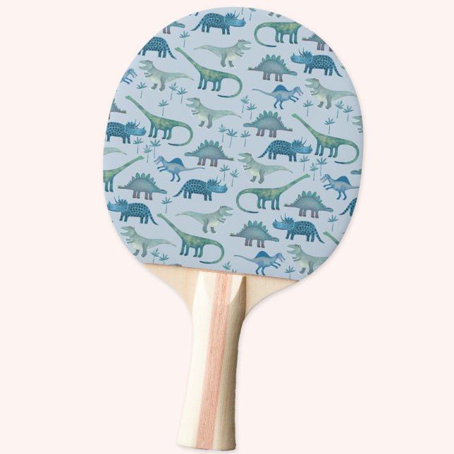 Cute Prehistoric Blue Dinosaur Pattern Ping Pong Paddle (Fun dinosaur pattern ping pong paddle)