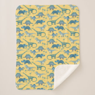 Cute Prehistoric Dinosaur Pattern Yellow Sherpa Blanket