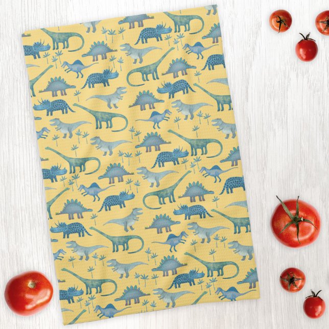 Cute Prehistoric Dinosaur Pattern Yellow Tea Towel (Creator Uploaded)