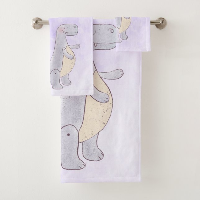 Cute Prehistoric Dinosaur Toy Watercolor  Bath Towel Set (Insitu)