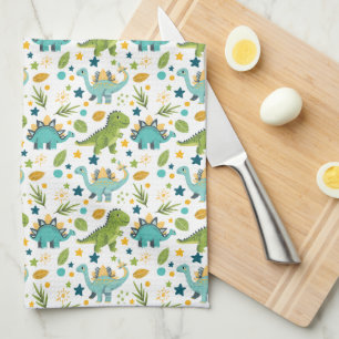 Cute Prehistoric Jurassic Dinosaur Pattern Tea Towel
