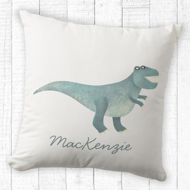 Cute Prehistoric T-Rex Dinosaur Personalised Cushion (Fun Tyrannosaurus Rex dinosaur personalized name throw pillow)