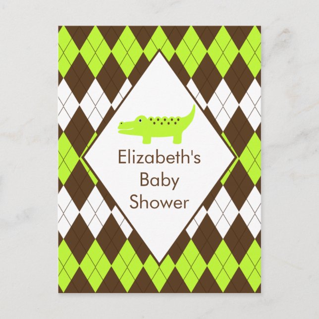 Cute Preppy Alligator Baby Shower RSVP Post Card (Front)