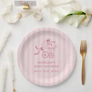 Cute Preppy Baby Stroller Baby Shower Paper Plate