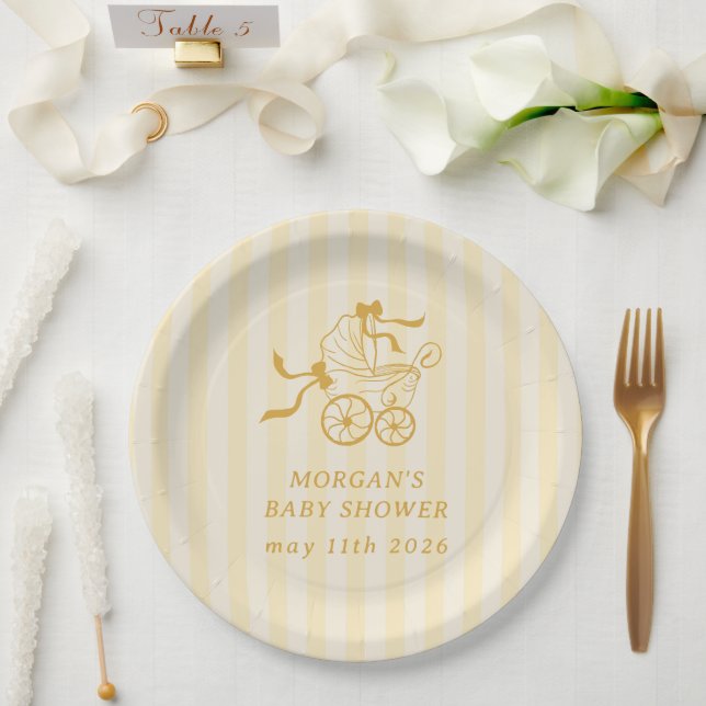 Cute Preppy Baby Stroller Baby Shower Paper Plate (Wedding)