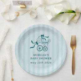 Cute Preppy Baby Stroller Baby Shower Paper Plate