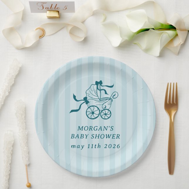 Cute Preppy Baby Stroller Baby Shower Paper Plate (Wedding)