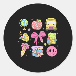 Cute Preppy Back To School Coquette Pencil Bow Tea Classic Round Sticker