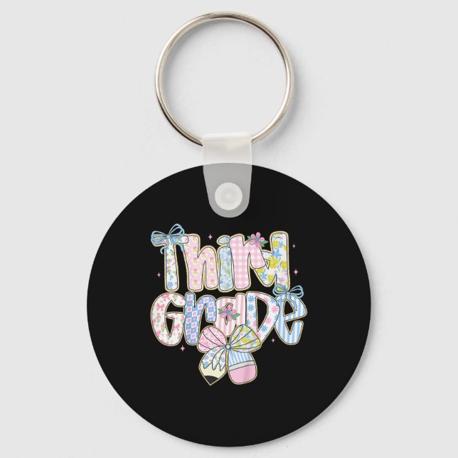 Cute Preppy Back To School Floral Third Grade For  Key Ring (Front)
