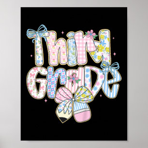 Cute Preppy Back To School Floral Third Grade For Poster