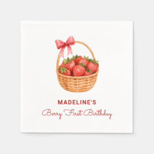 Cute Preppy Berry First Birthday Strawberry Napkin