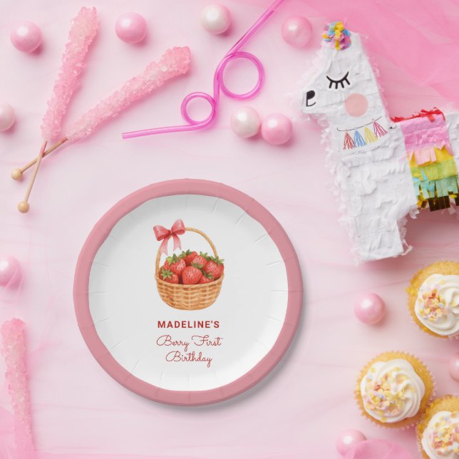 Cute Preppy Berry First Birthday Strawberry Paper Plate (Party)