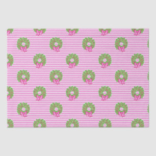 Cute Preppy Christmas Pink & Green Chevron Wreaths Tissue Paper
