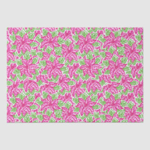 Cute Preppy Christmas Pink & Green Poinsettias Tissue Paper