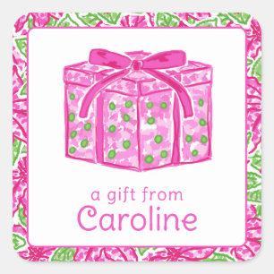 Cute Preppy Christmas Pink & Green Present Square Sticker