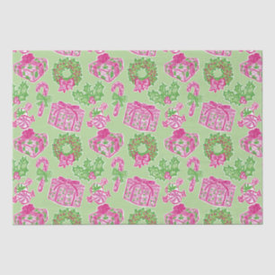 Cute Preppy Christmas Pink & Green Presents & Bows Tissue Paper