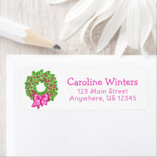 Cute Preppy Christmas Pink & Green Wreath Address