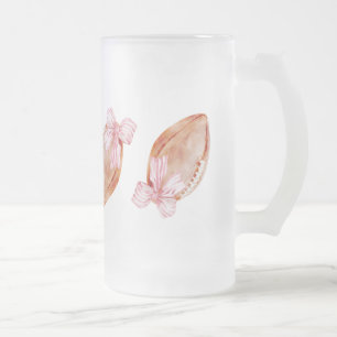 Cute preppy football fall women bow watercolor  frosted glass beer mug