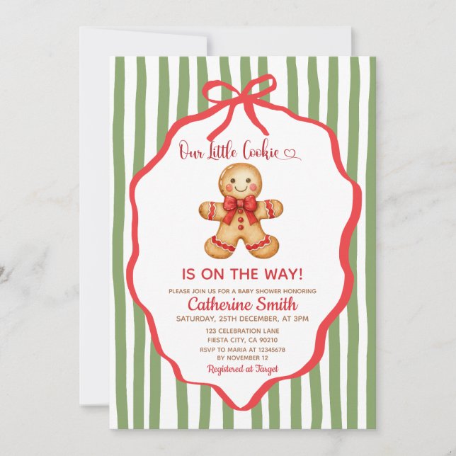 Cute Preppy Gingerbread Christmas Baby Shower  Invitation (Front)