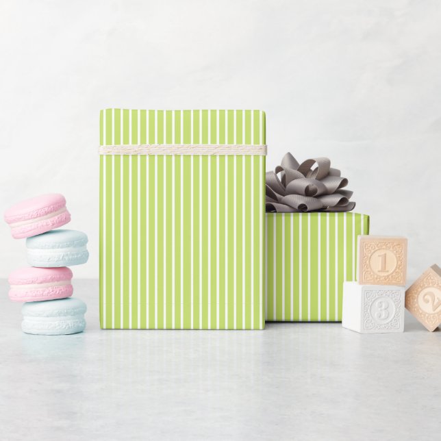 Cute Preppy Green & White Stripes Gift Wrapping Paper (Baby Shower)