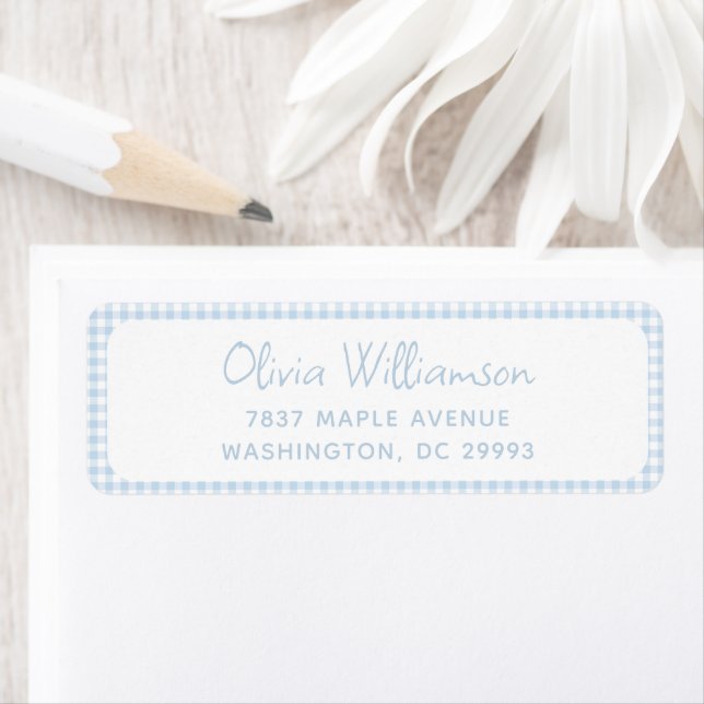 Cute Preppy Light Blue Gingham Return Address (Insitu)