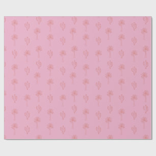 Cute Preppy Palm Trees and Cactus Retro Pink  Wrapping Paper