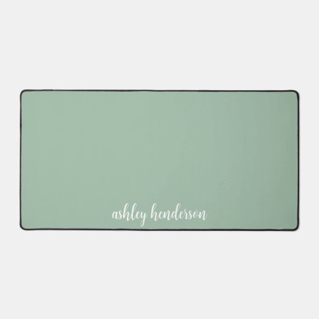 Cute Preppy Pastel Green Full Name Monogram Desk Mat (Front)
