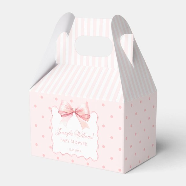 Cute preppy pink bow ribbon baby girl shower favour box (Front Side)