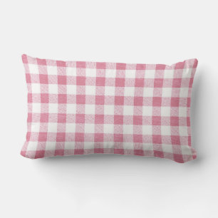 Cute Preppy Pink Gingham Plaid Pattern Lumbar Cushion