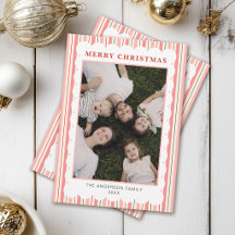 Cute Preppy Pink Striped Family Photo Christmas