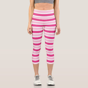 Cute Preppy Pink & White Stripes  Capri Leggings