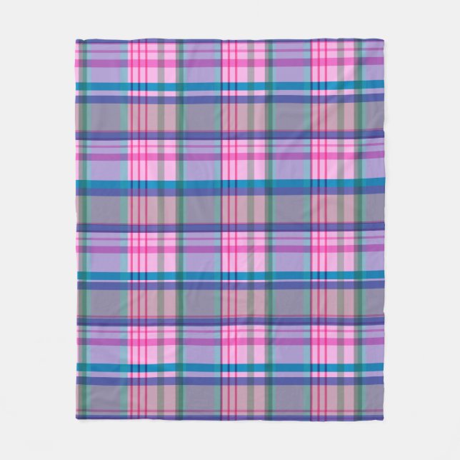 Cute Preppy Retro Plaid Pattern in Pink and Blue   Fleece Blanket (Front)