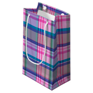 Cute Preppy Retro Plaid Pattern in Pink and Blue   Small Gift Bag
