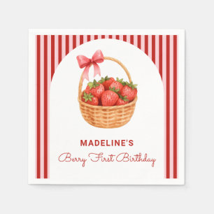 Cute Preppy Striped Berry First Birthday Napkin