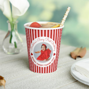 Cute Preppy Striped Berry First Girl Birthday Paper Cups