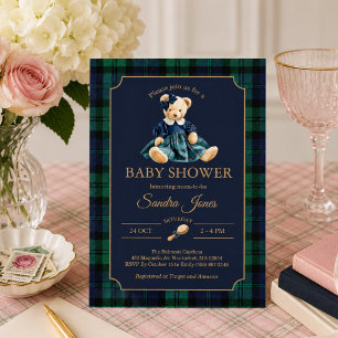 Cute Preppy Teddy Bear Girl Baby Shower Invitation