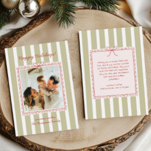 Cute Preppy Whimsical Bow Stripes Photo  Holiday Card