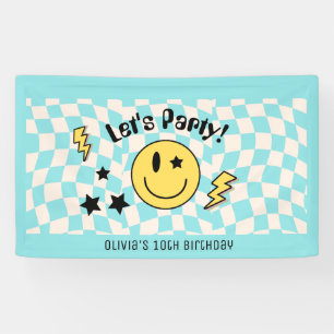 Cute Preppy Y2K Retro Pastel Blue Birthday Banner
