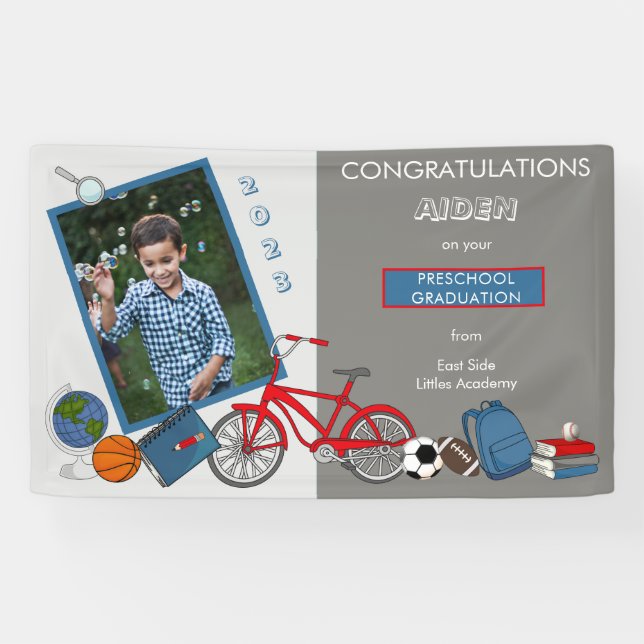 Cute Preschool Graduation Photo - Boy  Banner (Horizontal)