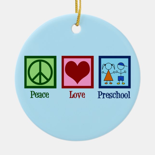 Cute Preschool Teacher Peace Love Pre-K Ceramic Tree Decoration (Front)