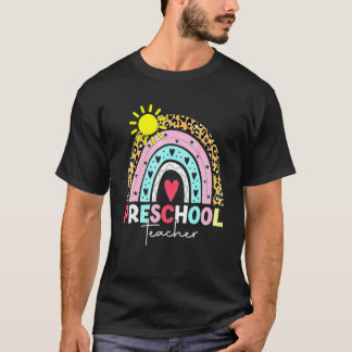 Cute Preschool Teacher Rainbow Leopard  Back To Sc T-Shirt