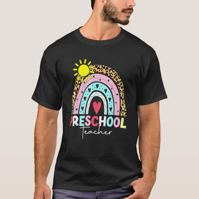 Cute Preschool Teacher Rainbow Leopard  Back To Sc T-Shirt (Front)