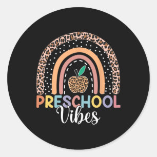 Cute Preschool Vibes Back To School Rainbow Leopar Classic Round Sticker