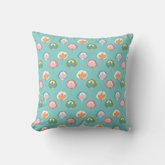 Cute pretty baby blue leaf pattern  cushion (Front)